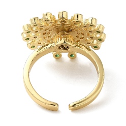 Golden Rotatable Cubic Zirconia Flower Open Ring, Brass Fidget Spinner Rings for Anxiety Stress Relief, Golden, Inner Diameter: 17mm