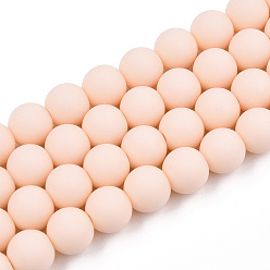 Персиковый Слойка Непрозрачное стекло бисер нитей, матовые, круглые, розовые, 8~8.5 мм, отверстие : 1.5 мм, около 51~53 шт / нитка, 14.96 дюйм ~ 15.55 дюйм (38~39.7 см)