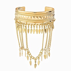 Золотой Браслеты на плечо из сплава с кисточками, браслеты-манжеты для женщин, перо, золотые, внутренний диаметр: 3-1/8 дюйм (8 см), Кулон : 125 мм