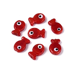 (123L) Белый крем непрозрачный блеск Бусины лэмпворк , рыба, огнеупорный кирпич, 20~21x13~14x4.5~6 мм, отверстие : 1.2~1.8 мм