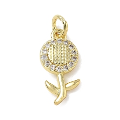 Crystal Brass with Rhinestone Pendants, Sunflower Charms, Golden, Crystal, 17x8x2.5mm, Hole: 3mm