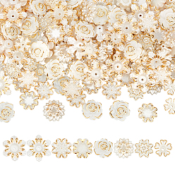 White 160Pcs ABS Imitation Shell & Acrylic Flower Bead Caps, White, 16~25x16.5~25x4~6mm, 20pcs/style