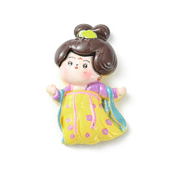 Yellow Opaque Resin Cabochons, Lady in Tang Dynasty, Yellow, 33.5x32x6.5mm