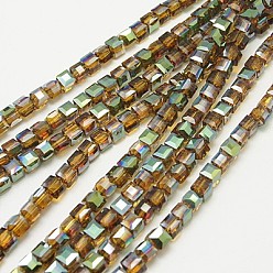 Темно-Золотистый Стеклянные бусины с гальваническим покрытием , граненые, кубические, темные золотарник, 6x6x6 мм, отверстие : 1 мм, около 100 шт / нитка, 22.4 дюйм