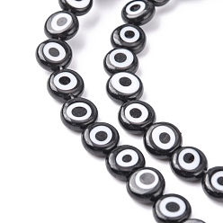 Black Handmade Evil Eye Lampwork Flat Round Bead Strands, Black, 7.5x3mm, Hole: 1mm, about 48pcs/strand, 13.7 inch~14.9 inch