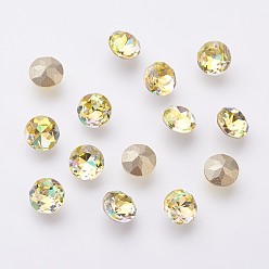Желтый K 9 кабошоны из стеклянного страза, блестящий лазерный стиль, имитация австрийский хрусталь, задние и задние, граненые, плоско-круглые, с покрытием на задной стороне, желтые, 6x3 мм