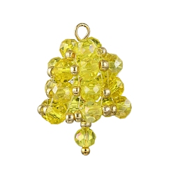 Белый Дым Граненые гальванические стеклянные подвески, Рождественский колокольчик, с золотой 304 петлей из нержавеющей стали, серый, 25x17 мм, отверстие : 2 мм