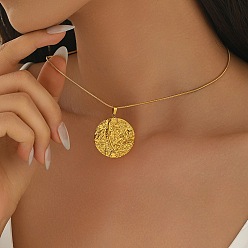 Golden 304 Stainless Steel Textured Coin Pendant Necklaces, Golden, 15.75 inch(40cm)