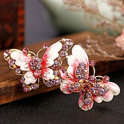 Светло-Коралловый Заколки для волос из сплава со стразами и эмалью, бабочка, пони крючок, аксессуары для украшения хвоста, свет коралловый, 87x44x24 мм