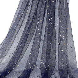 Marine Blue 10 Yards Star & Moon Polyester Mesh Fabric, for Garment Accessories, Marine Blue, 1500x0.2mm
