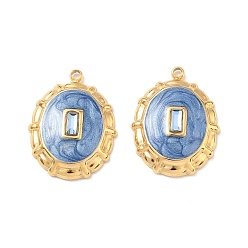 Golden 304 Stainless Steel Micro Pave Blue Cubic Zirconia Pendants, with Blue Enamel, Oval Charms, Golden, 20.5x15.5x5mm, Hole: 1.2mm