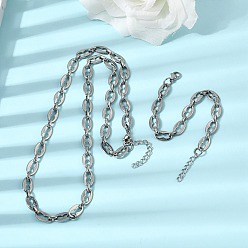 Нержавеющая Сталь Цвет 304 Набор украшений из нержавеющей стали: браслет и колье в виде цепочки из кофейных зерен, с карабин-лобстерами , цвет нержавеющей стали, 570 мм