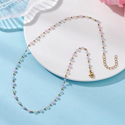 Лиловый Ожерелья из стеклянных бусин ручной работы в форме граненых ронделей, 304 ювелирные изделия из нержавеющей стали, золотые, сирень, 15.75 дюйм (40 см)