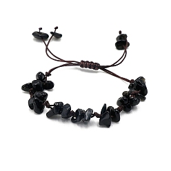 Obsidian Adjustable Natural Obsidian Chips Braided Bead Bracelet, Inner Diameter: 2-3/8 inch(6cm)