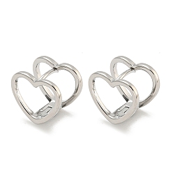 Платинированный Серьги-кольца из латуни в форме сердца, Реальная платина, 10.5x12.5 мм