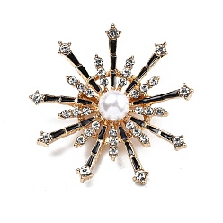 Снежинка Брошь из сплава со стразами для рюкзака, с пластиковыми бусинами из искусственного жемчуга, золотые, снежинка, 42 мм