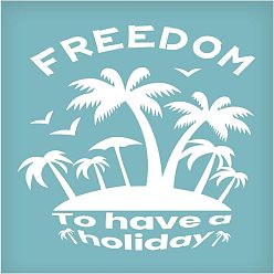 White Self-Adhesive Silk Screen Printing Stencil, for Painting on Wood, DIY Decoration T-Shirt Fabric, Coconut Tree, Sky Blue, 19.5x14cm