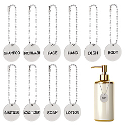 Couleur Acier Inoxydable 10 pièces 10 styles 304 étiquettes à savon en acier inoxydable avec chaîne, Étiquettes recto pour distributeurs de savon de salle de bain, plat rond, couleur inox, 78mm, 1 pc / style