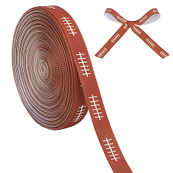 Saddle Brown Polyester Ribbon, for Clothes Accessories, Rugby Pattern, Saddle Brown, 5/8 inch(16mm), about 30.00 Yards(27.43m)/Roll