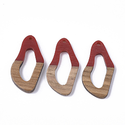 (123L) Белый крем непрозрачный блеск Подвески из смолы и ореха, витых овальных, огнеупорный кирпич, 38x19.5x4 мм, отверстие : 2 мм