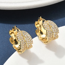 Настоящее золото 18K Серьги-кольца из латуни с микропаве из прозрачных кубических цирконий, реальный 18 k позолоченный, 15.5x17x8.5 мм