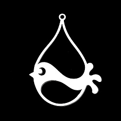 Нержавеющая Сталь Цвет Не тускнеющие 201 подвески из нержавеющей стали, лазерная резка, слеза с птицей, цвет нержавеющей стали, 40x30.5x1 мм, отверстие : 1.5 мм