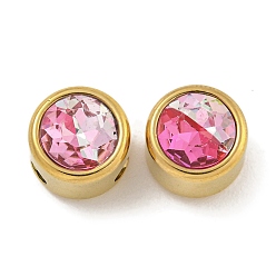Ярко-Розовый Ионное покрытие (ip) 304 нержавеющая сталь с k9 стеклянными бусинами со стразами, плоско-круглые, золотые, ярко-розовый, 8x6.5 мм, отверстие : 1.8 мм