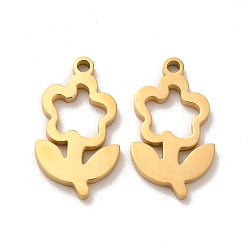 Golden Ion Plating(IP) 304 Stainless Steel Pendants, Flower Charms, Golden, 17x10x1.4mm, Hole: 1.4mm