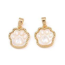 Настоящее золото 18K Натуральные белые подвески с отпечатками лап из ракушек, с латунной, цветочный белый, реальный 18 k позолоченный, 14x12x3.5 мм, отверстие : 4.5x3 мм