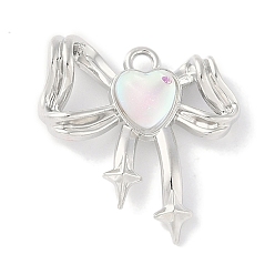 Платина Стойки подвески обшивки сплава, со стеклом, без кадмия, без никеля и без свинца, бантом с сердцем, платина, 22x20x2 мм, отверстие : 1.5 мм