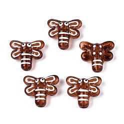 Сиена Эмалевые бусины ручной работы в технике лэмпворк, стрекоза, цвет охры, 17.2x19.2x8 мм, отверстие : 1.6 мм