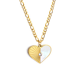 Doré  Colliers pendentifs en forme de cœur en acier inoxydable et coquillage blanc naturel avec strass en cristal pour femmes, or, 304 pouce (19.69 cm), pendentif: 50 mm