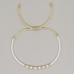 Weiß Verstellbare, geflochtene Armbänder aus Imitationsperlen und Glasperlen für Damen, weiß, 11.02 Zoll (28 cm)