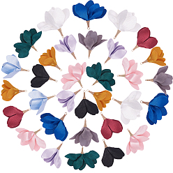 Mixed Color Iron Big Pendants, with Silk, Flower, Golden, Mixed Color, 55~60x35~46mm, Hole: 3mm, 40pcs/set