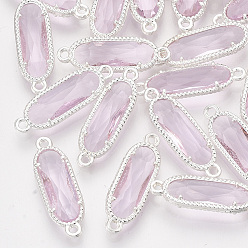 Pink Стеклянные ссылки, с посеребренными выводами из экологически чистого сплава, граненые, овальные, розовые, 21x7x3 мм, отверстие : 1.2 мм