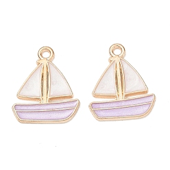 Purple Alloy Enamel Pendants, Ship Charms, Golden, Purple, 19.5x16x1mm, Hole: 1.6mm