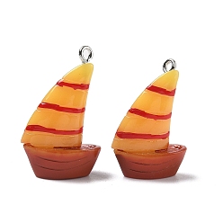 Другие Непрозрачные подвески смолы, с платиновыми тоновыми железными петлями, парусное судно, 26.5x17.5x9 мм, отверстие : 1.8 мм