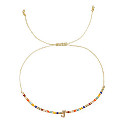 Letter J Браслеты с подвесками из латуни в богемном стиле, Браслеты из бисера и стеклянных бусин для женщин, буквы, золотые, буква J, 11.02 дюйм (28 см)