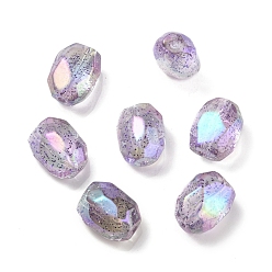 Purple UV Plating Rainbow Iridescent Acrylic Beads, with Glitter Powder, Oval, Purple, 21x16x13mm, Hole: 3mm