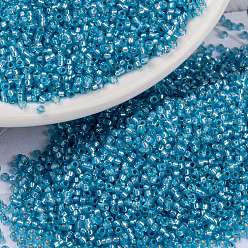 (RR573) Dyed Aqua Silverlined Alabaster Миюки круглые бусины рокайль, японский бисер, 15/0, (rr 573) окрашенный аква-серебристый алебастр, 1.5 мм, отверстие : 0.7 мм, Около 5555 шт / 10 г
