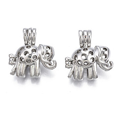Platinum Rack Plating Alloy Locket Pendants, Cadmium Free & Lead Free, Elephant, Platinum, 21x20x10.5mm, Hole: 3x4.5mm