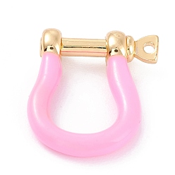 Pink Brass Enamel D-Ring Anchor Shackle Clasps, Real 18K Gold Plated, for Bracelets Making, Pink, 18x15~17x4.5~5mm, Hole: 8mm