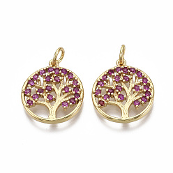 Камелия Латунные микро проложить кубического циркония подвески, с целью перехода в кольце, плоские круглые с дерева жизни, без никеля , реальный 18 k позолоченный, камелия, 18x15.5x2.5 мм, отверстие : 3 мм