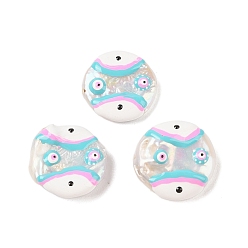 Темно-бирюзовый Бусины из натуральной эмали с жемчугом кеши, бусины ручной работы, плоский круглый с рисунком сглаза, темные бирюзовый, 19~21x17~19x6~7 мм, отверстие : 0.8 мм