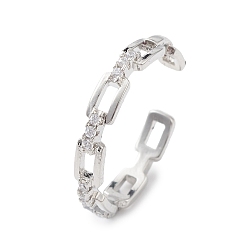 Платина Прозрачный кубический цирконий, полый прямоугольник, открытое кольцо-манжета, украшения из латуни для женщин, без кадмия и без свинца, платина, размер США 7 1/4 (17.5 мм)