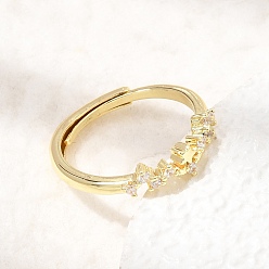 Real 18K Gold Plated Brass Micro Pave Clear Cubic Zirconia Finger Rings for Women, Star, Rack Plating, Long-Lasting Plated, Cadmium Free & Lead Free, Real 18K Gold Plated, 4.5mm, Inner Diameter: 17mm