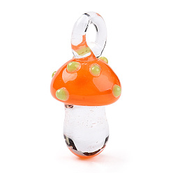 Темно-Оранжевый Подвески лэмпворк ручной работы, гриб, темно-оранжевый, 26~30.5x14x14 мм, отверстие : 2~5x4~5.5 мм