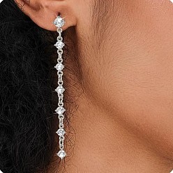 Платина Плоские круглые серьги-гвоздики с кисточками из латуни с микропаве из прозрачных кубических цирконий, платина, 45 мм