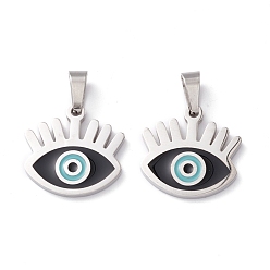Stainless Steel Color 304 Stainless Steel Enamel Pendants, Eye, Stainless Steel Color, 15x15.5x1.5mm, Hole: 5x2.5mm
