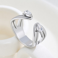 Нержавеющая Сталь Цвет 304 Открытые кольца для манжеты из нержавеющей стали и кубического циркония, слеза, цвет нержавеющей стали, размер США 7 (17.3 мм)